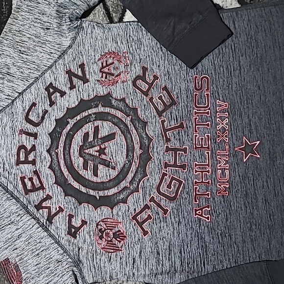 AMERICAN FIGHTER OMBRE METALLIC RED LOGO  HOODIE LONG-SLEEVE TEE-SHIRT - Picture 12 of 14